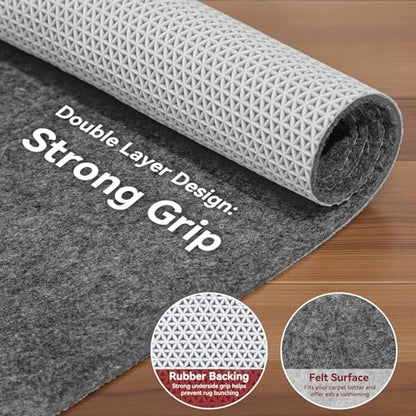 Songrey Thick Cushioned Non-Slip Rug Pad 8x10 Ft | Felt Fabric with Anti Skid Backing, Carpet Gripper for Hardwood Floors, Keeps Area Rugs in Place and Secure