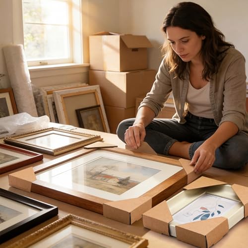 300 Pcs Adjustable Picture Frame Cardboard Corner Protectors Fit 1", 1.5" and 2.2" Frames, Kraft Corner Protectors Bulk for Shipping Packing or Moving Art, Reusable Packaging Edge Protector