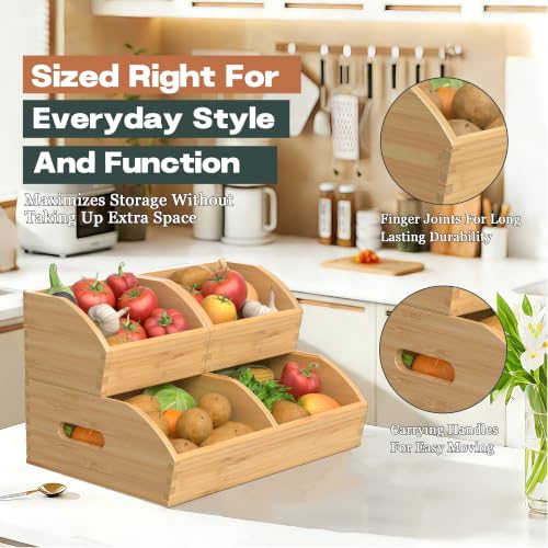 Potato and Onion Storage Bin, Stackable Pantry Org... (Turquoise | Bamboo)