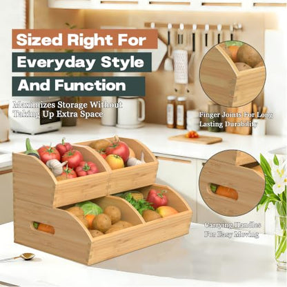 Potato and Onion Storage Bin, Stackable Pantry Org... (Turquoise | Bamboo)