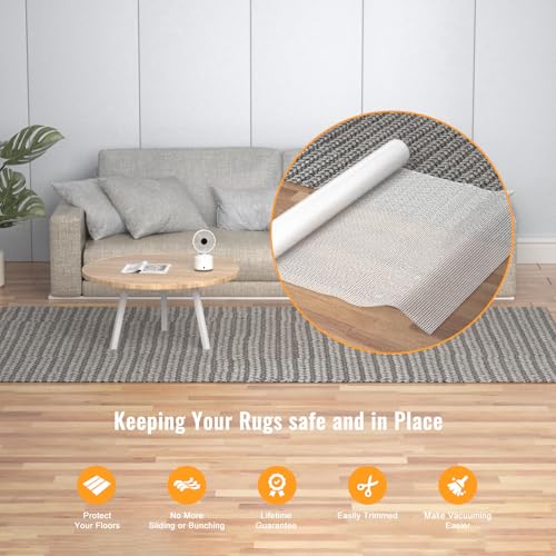 Silicone Non-Slip Rug Pad, Anti Skid Thin Area Rug Pad Gripper, Under Carpet Rug Mats for Hardwood Surface Floors, Keep Rugs in Place-3x5 Ft