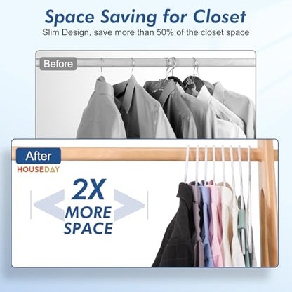 HOUSE DAY White Plastic Hangers 16 Pack – Slim Space Saving Clothes Hangers | Durable Hangers for Shirts, Coats and Pants, Non-Slip Notches Hold Straps, Small Bedroom Closets, Dorm & Apartment