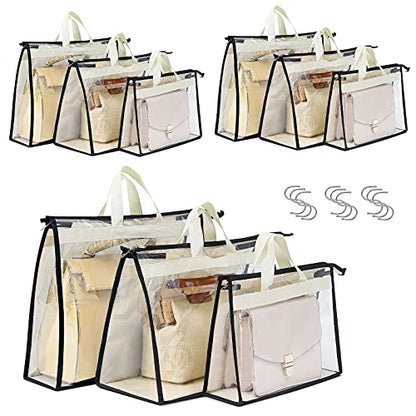9 Pack Dust Bags for Handbags, Clear Handbag Storage, Purse Storage Organizer for Closet, Purse Cover Hanging Closet Organizer with Zipper | Purse Storage Organizer for Closet, Purse Cover Hanging Closet Organizer with Zipper