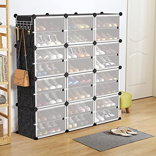 VTRIN Portable Shoe Organizer 48 Pair Tower 4 Tiers Rack for Entryway Shelf Storage Cabinet Stand for Heels Boots Slippers Cabinet Narrow Standing Stackable Space Saver Shoe Rack Black
