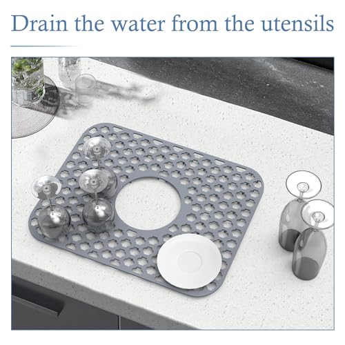Silicone Sink Protector Kitchen Sink Mat 2 Pack 13... (Gray | Silicone)