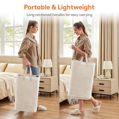 Lifewit 2 Pack Laundry Basket 80L Each, Collapsible Clothes Hamper with Reinforced Handles, Freestanding Waterproof Design for Bedroom and Laundry Room, Beige 160L Total
