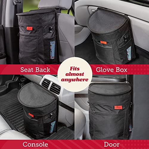 Lusso Gear Car Trash Can - 2.5-Gallon, Black, Round - Leak-Proof & Spill-Proof Lid & Waterproof Removable Liner - Hanging Car Trash Bin & Organizer for SUV, Truck & Minivan
