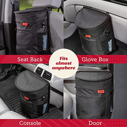 Lusso Gear Car Trash Can - 2.5-Gallon, Black, Round - Leak-Proof & Spill-Proof Lid & Waterproof Removable Liner - Hanging Car Trash Bin & Organizer for SUV, Truck & Minivan