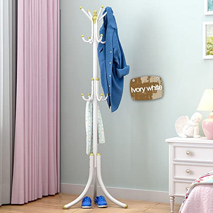 Free-Standing Coat Rack Metal Stand Hanger 12-Hooks Organizer | Hall Tree Entry-Way Furniture for Hanging Up Jacket, Hand-Bag, Cloth, Hat, Winter Scarf Holder for Home or Office Floor