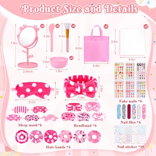 76Pcs Sleepover Party Supplies Slumber Spa Parties Kit for Girls Women, Headbands, Eye Mask, Towels, Scrunchies & Nail Supplies(Pink)
