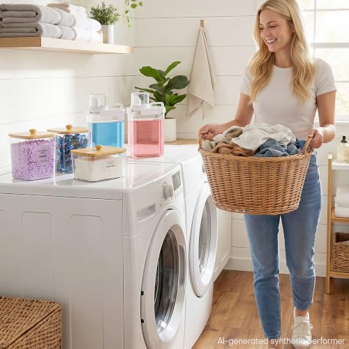 Homde Clear Laundry Detergent Dispenser: Reusable 3+2 Pack with Lids | Pods Container for Dryer Balls - Plastic Sheets Holder Set for Scent Booster