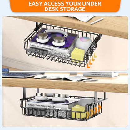 ENONCI Under Desk Drawer Slide Out No Drill Metal Storage Cabinet | Shelf Storage Basket Cabinet, Under Table Drawer Organizer for Office, Home, Workspace, Cabinet