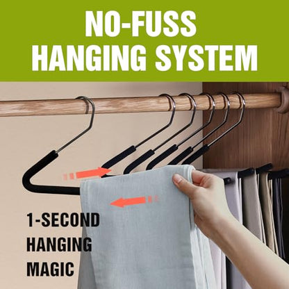 Foam Padded Non Slip Women Men Slacks Trouser Pants Hangers Black Long 10 | No Crease, Rubber Grip, Thick Sponge Felt Coated Covered, Coat Dress Suit Clothes, Chrome Heavy Duty, Space Saving Open Ended