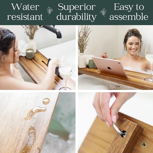 Luxury Acacia 35” Bathtub Tray Wood for Freestanding Tub, Bath Tray For Tub