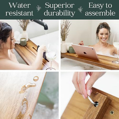 Luxury Acacia 35” Bathtub Tray Wood for Freestanding Tub, Bath Tray For Tub