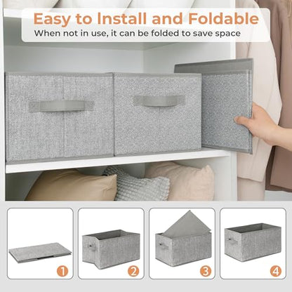 GRANNY SAYS Closet Storage Bins with Handles, Gray, Medium, 3-Pack | Storage Baskets for Closet, Fabric Bins for Clothes, Closet Organizer Bins