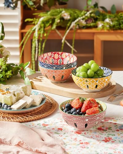 Ceramic Berry Basket, 6" Colorful Fruit Bowl, Round Berry Colander, Cute Small Container for Strawberry, Fruit Basket for Kitchen Counter, Set of 4