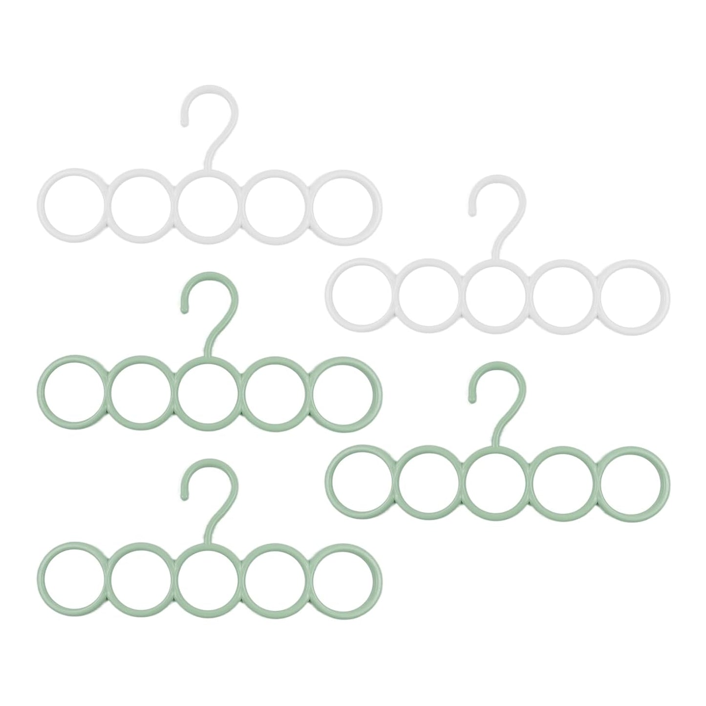 Coshar 5 Pack Scarf Hanger Holder (2 White+ 3 Green) | Scarf Storage Organizer for Ties Belts Socks, Ring Hole Slots for Space Saving, Multiple Purpose Tie Belt Rack Organizer