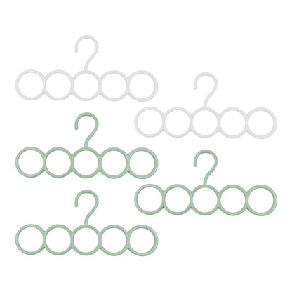 Coshar 5 Pack Scarf Hanger Holder (2 White+ 3 Green) | Scarf Storage Organizer for Ties Belts Socks, Ring Hole Slots for Space Saving, Multiple Purpose Tie Belt Rack Organizer