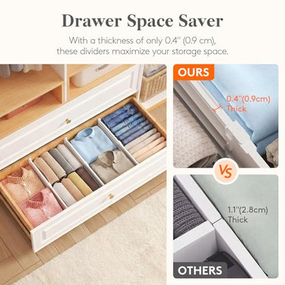 Lifewit 6" Tall 9 Pack Drawer Dividers, 11.5"-18.5" Adjustable Deep Drawer Organizer Clothes, Expandable White Plastic Separators for Dresser, Kitchen, Cabinet, Closet, Office Organization & Storage