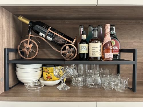 Expandable Cabinet Shelf Organizer 16-26" L Stackable Kitchen Counter Shelf Rack Sink Riser Countertop Storage Black (Normal 7.9”D)