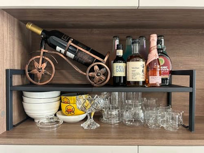 Expandable Cabinet Shelf Organizer 16-26" L Stackable Kitchen Counter Shelf Rack Sink Riser Countertop Storage Black (Normal 7.9”D)