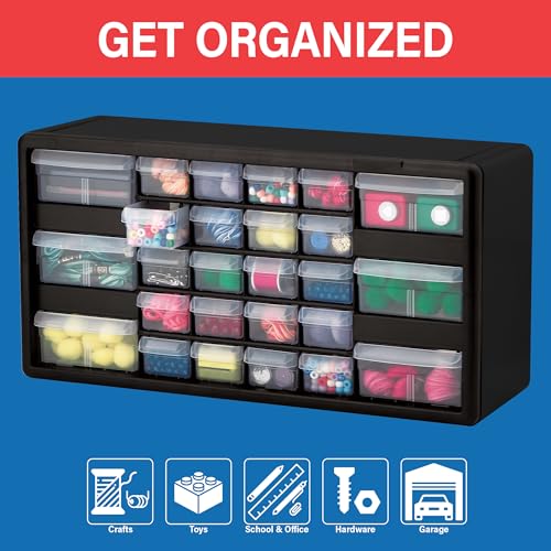 Akro-Mils 26-Drawer Plastic Storage Cabinet, 20"W x 6"D x 10"H, Black
