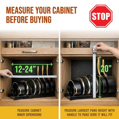 Norcalway Adjustable Bakeware Pots and Pans Organizer Under Cabinet,11 Dividers Cookie Sheet Baking Pan Pot Lid Organizers