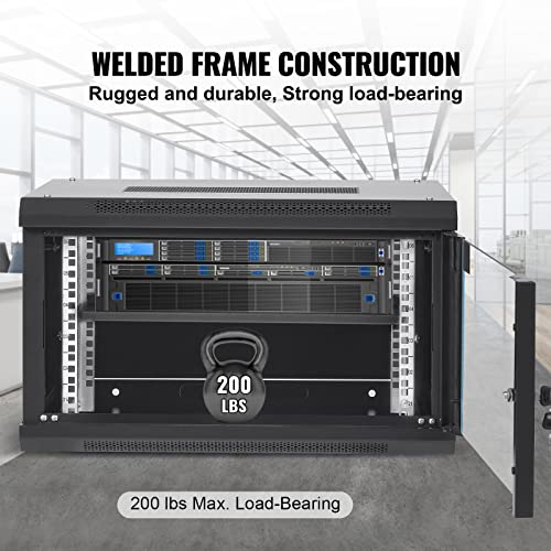 VEVOR 6U Wall Mount Network Server Cabinet, 15.5'' Deep, Server Rack Cabinet Enclosure, 200 lbs Max. Ground-Mounted Load Capacity, with Locking Glass Door Side Panels, for IT Equipment, A/V Devices