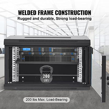 VEVOR 6U Wall Mount Network Server Cabinet, 15.5'' Deep, Server Rack Cabinet Enclosure, 200 lbs Max. Ground-Mounted Load Capacity, with Locking Glass Door Side Panels, for IT Equipment, A/V Devices
