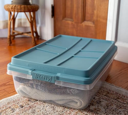 Hefty 40 Quart Hi-Rise Storage Bin with Lid, Stackable Plastic Container Tote for Home, Office, and Classroom Organization, 6 Pack, Smoke Blue