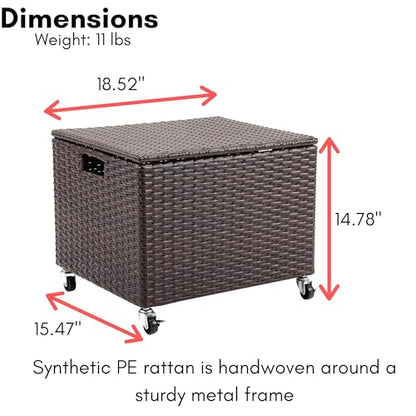 BIRDROCK HOME Rattan Rolling Storage Box with Lid and Wheels – Decorative Outdoor Deck Box for Patio, Balcony, Poolside – Woven File Organizer for Letter or Legal Files, Blankets or Towels (Espresso)
