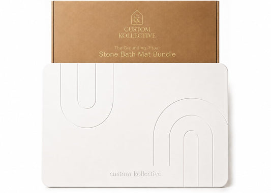 Custom Kollective™ Stone Bath Mat Ritual Bundle – Diatomite Quick Dry Bath Mat for Bathroom, Stone Drying Mat, Non-Slip Pad, Brush, Polishing Pad & Storage Bag (Grounding Sandstone)
