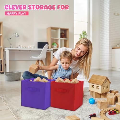 4E's Novelty 6 Packs 11 Inch Rainbow Color Storage Cube Bins, Colorful Storage Baskets For Nursery, Kids Room, Fabric Baskets For Toys, Clothes, Boho Cube Bins for Classroom Organization & Storage