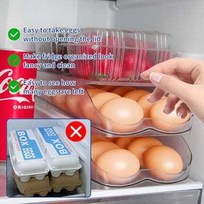Egg Holder for Fridge, Automatic Rolling Egg Organ... (Clear | Plastic)