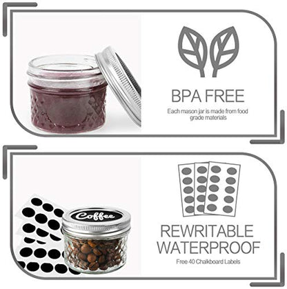 VERONES 40 PACK Mason Jars, 4 OZ Canning Jars Jelly Jars With Regular Lids