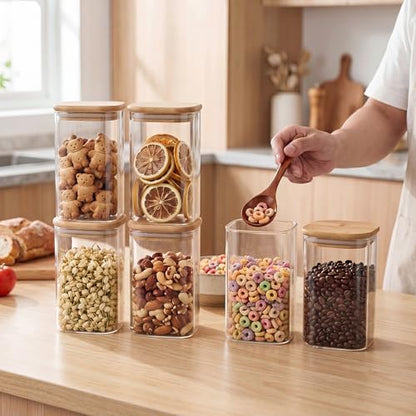 SENTVEND 37 Oz Glass Jars - 6 Pack Food Storage Containers with Lids Square