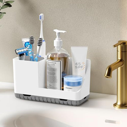 Toothbrush Holders for Bathrooms, Toothbrush and Toothpaste Holder (Grey) | Easy To Clean, Drainage, Non-Slip, Detachable, Kids Electric Toothbrush Organizer for Bathrooms Countertop Organizer