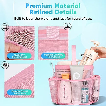 EUDELE Mesh Shower Caddy Portable for College Dorm Room Essentials,Portable Shower Caddy Dorm with 9-Pocket Large Capacity, Shower Bag for Beach, Swimming, Gym, Travel essentials, Pink
