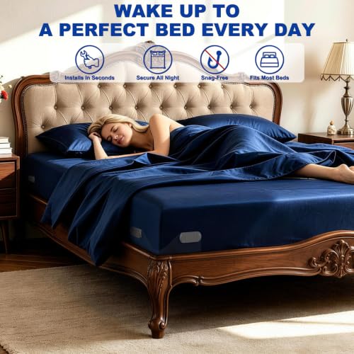 Bed Sheet Holders for Corners:Non-Stretch Fitted Sheet Grippers | Fitted Sheet Grippers for Deep Pockets- No-Lift for Dorm & RV Beds, Keep Sheets Tight on Memory Foam & Twin-King