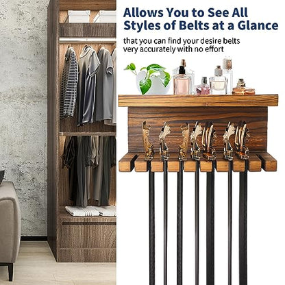 Yamahiko Belt Storage Organizer for Closet, Belt Hanger Wall Mounts with Double Shelving Platform, Belt Rack Holder Shelf for Closet Door, Wall Closet Organizer Tie Belt Hanger Rack for Men Women