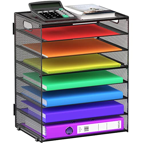 8 Tier Paper Letter Tray Organizer with Handles, M... (Black | Metal)