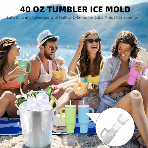 Ice Mold for Stanley Cup 30-40 oz Tumbler Cup Ice Mold | Silicone Ice Cube Tray With Lid and Bin for Chilling Cocktails, Whiskey, Coffee, Easy Fill and Release Ice Maker (Green)
