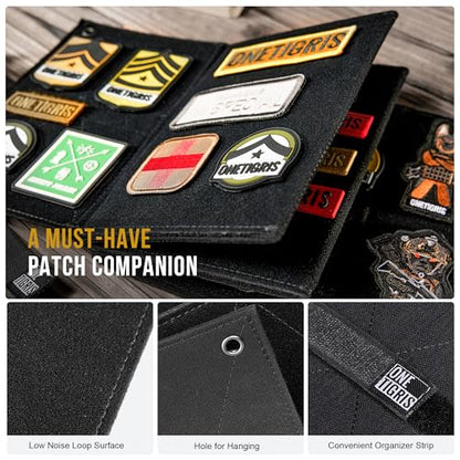 ONETIGRIS Patch Display Board, Foldable Tactical Patches Panel Organizer | Hook & loop holder for morale, flag & military patch collection. Portable booklet panel. No patches included