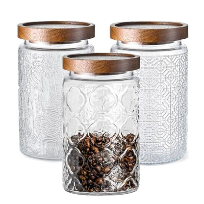 Glass Storage Containers With Lids, Glass Jars With Lids, 32oz, Set Of 3