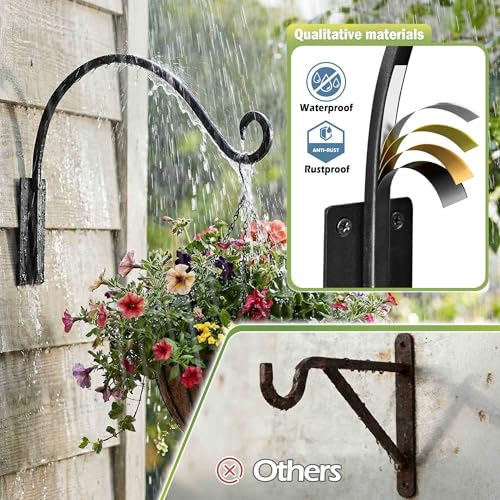 Heavy Duty Plant Hanger Bracke: 16 Inch 80 Lbs Metal Outdoor Hook Bracke | Rust-Proof Coating Wall Mount Hook for Hanging Baskets Bird Feeders Lanterns, Complete Hardware Kit, Indoor Outdoor Use