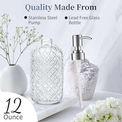 Kaishun Refillable Glass Soap Dispenser (2PC) for Hand Soap & Lotion, Clear