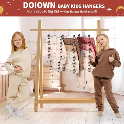 DOIOWN Kids Hangers,6-Tier Space Saving Baby Pants Hangers with Clips | Adjustable Stainless Steel Toddler Hangers for Pants, Skirts and Clothes,Space Saving Kids Closet Organization,Black