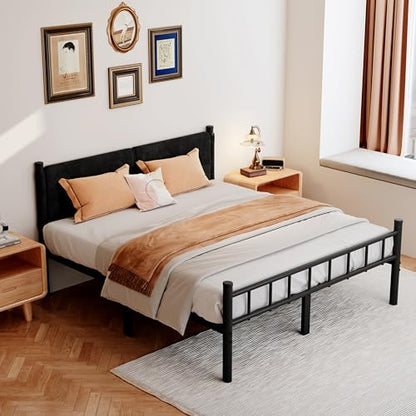 Metal Bed Frame,14Inch Full Bed Frame with Headboard,Heavy Duty Sturdy Mattress Foundation,Easy Assembly,No Box Spring Needed,Black Full Size