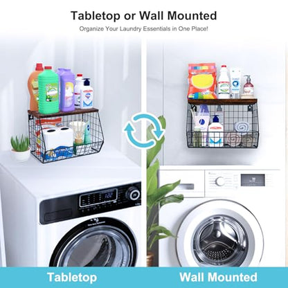 MSJGA Laundry Room Shelves, Wall Mounted Storage Basket, 11.8"Wx7.9"Dx8.5"H | Stackable Wire Wall Shelves Organizer for Towels, Detergent, Tissues, Space-Saving Over Washer & Dryer, Small Spaces